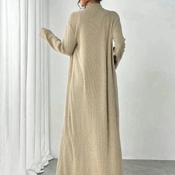 Khaki Casual Women's Plush Long Skirt & Cardigan Two-Piece Set - Picture 2 of 5